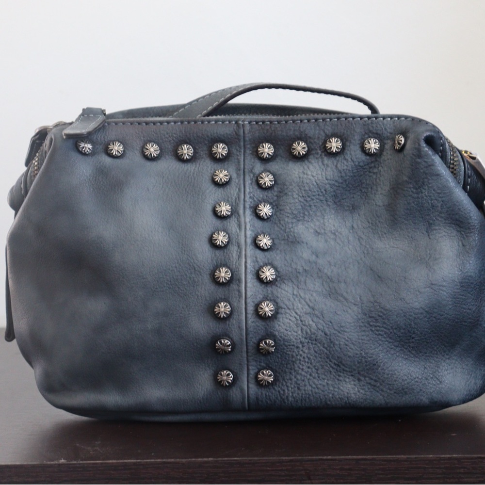 Stylish Blueish Grey Leather Handbag